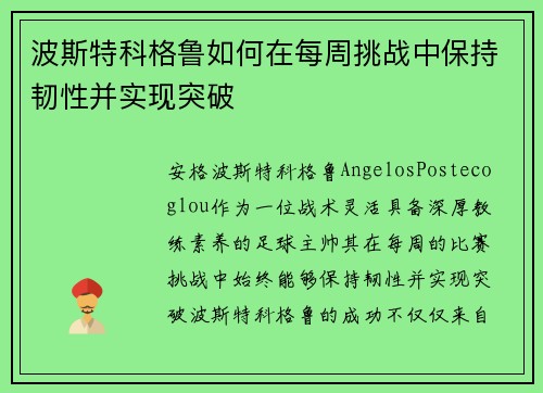 波斯特科格鲁如何在每周挑战中保持韧性并实现突破 波斯特科格鲁如何在每周挑战中保持韧性并实现突破