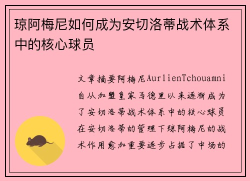 琼阿梅尼如何成为安切洛蒂战术体系中的核心球员